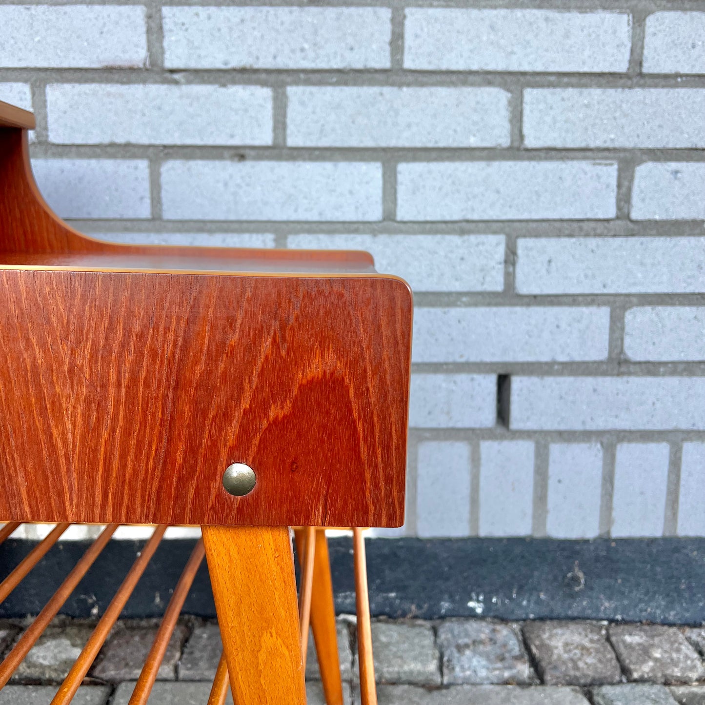 Pair of bedside table in teak and beech