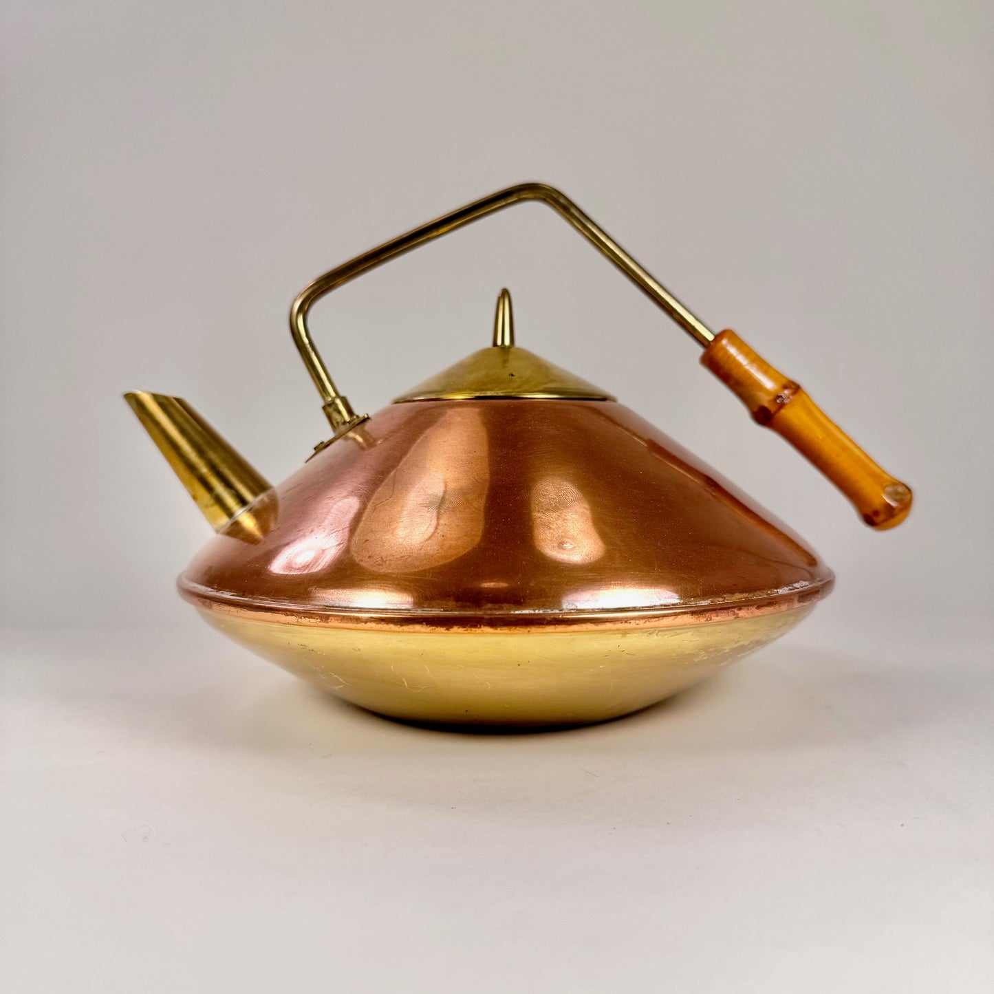 Mid century modern teapot in bras and copper
