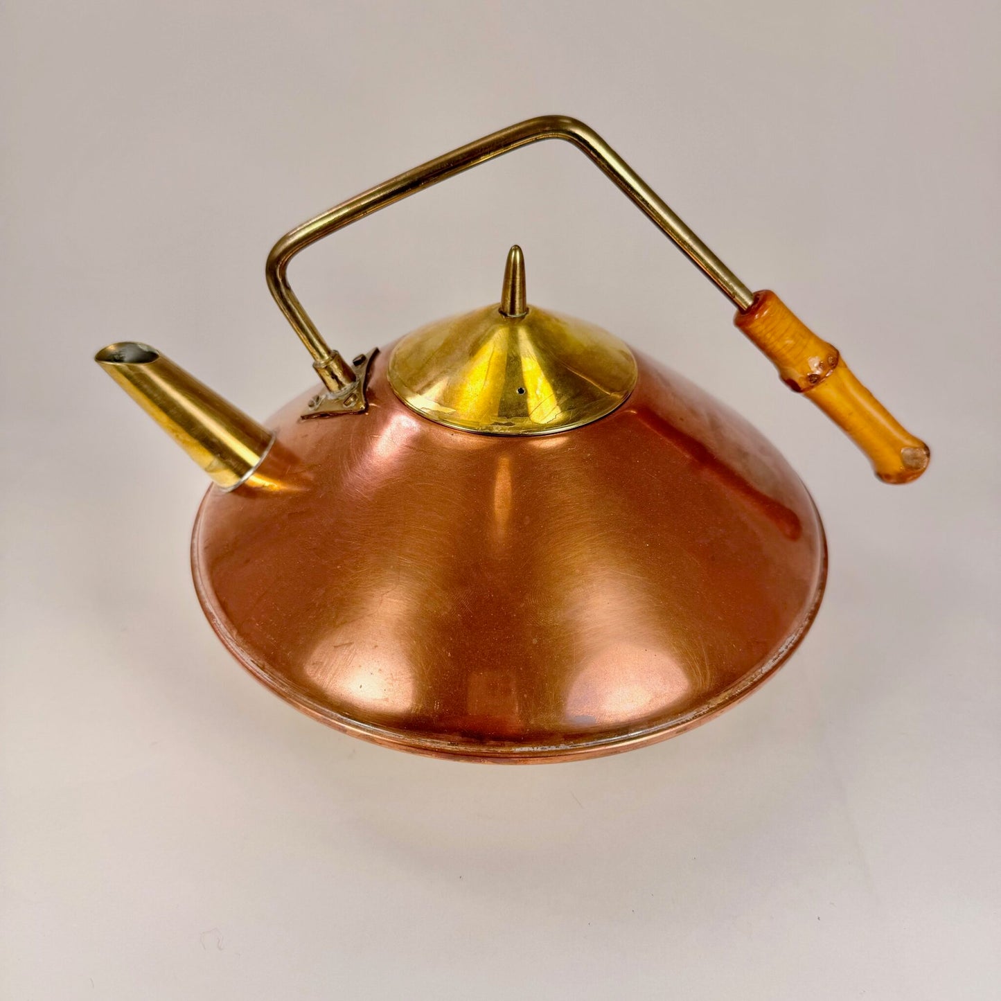 Mid century modern teapot in bras and copper