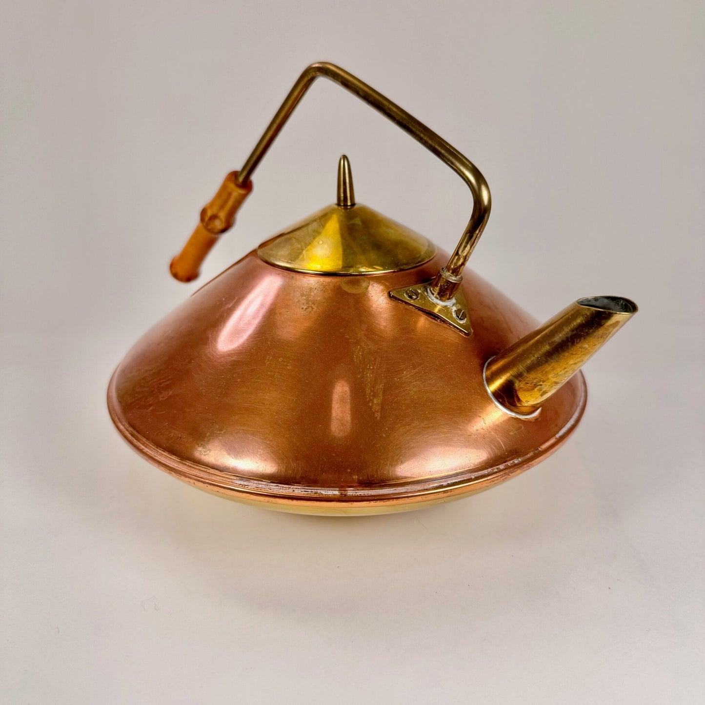 Mid century modern teapot in bras and copper