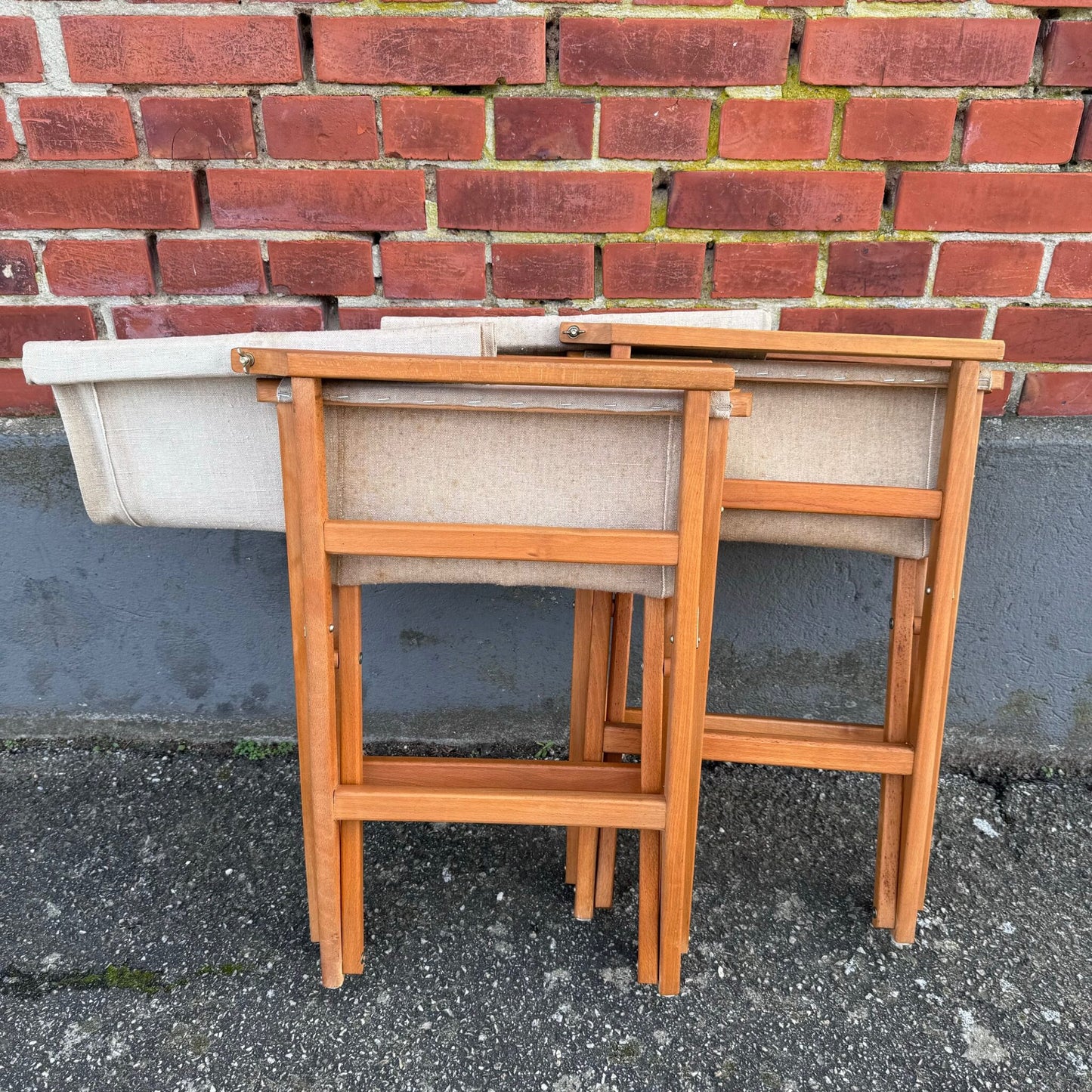 Pair of directors chairs in beech and canvas