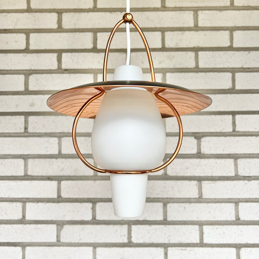 Ceiling lamp with glass and copper