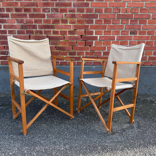 Pair of directors chairs in beech and canvas